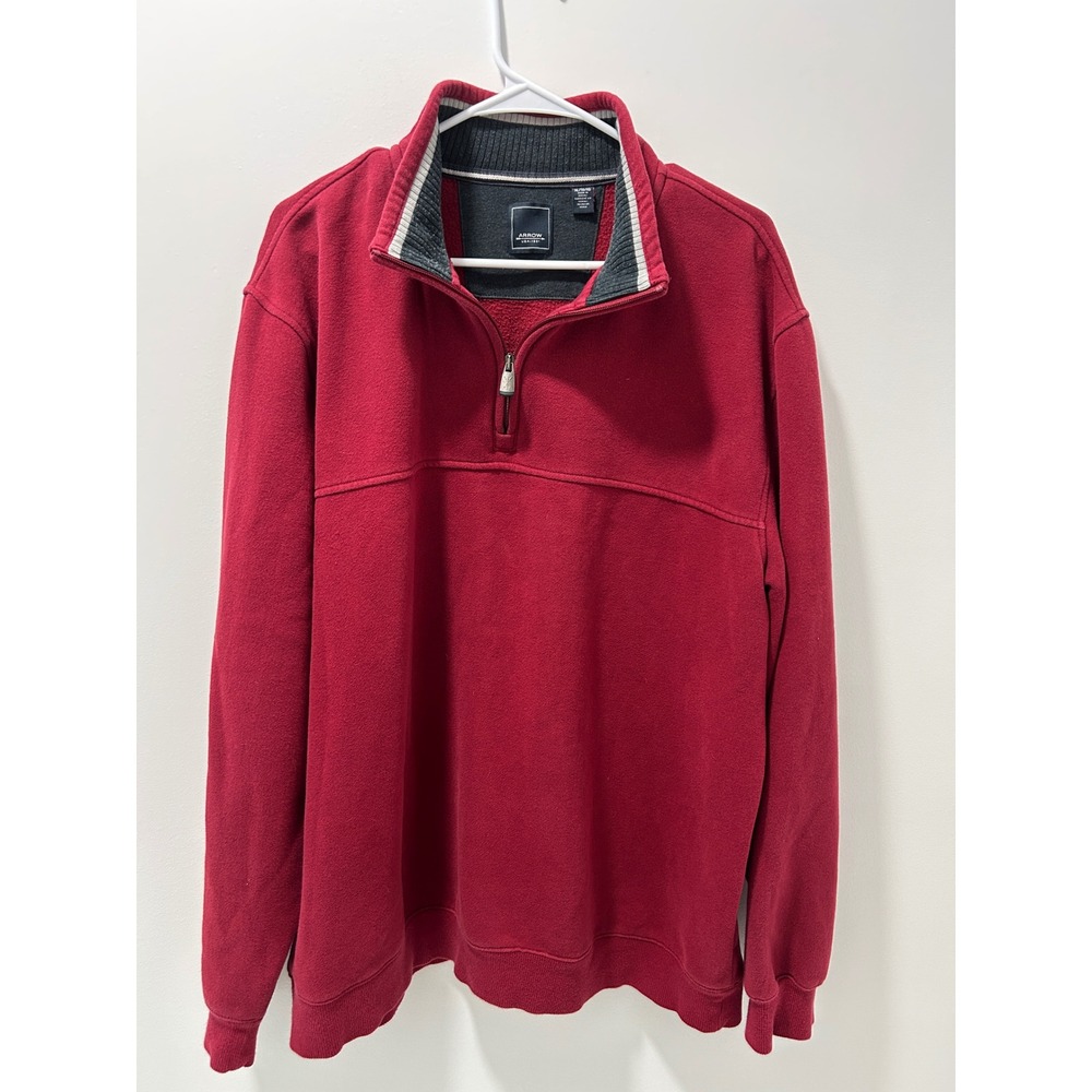 Arrow USA 1851 Mens Red Quarter Zip Fleece Pullover Sweatshirt Size XL